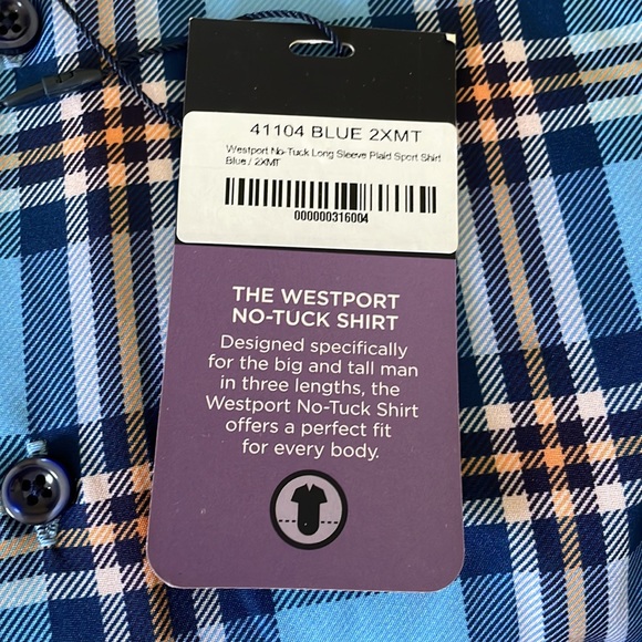 NWT Westport No-Tuck Long-Sleeve Performance Stretch Plaid Sport Shirt - Picture 3 of 3